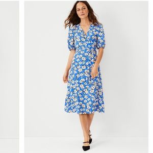 Ann Taylor floral puff-sleeve wrap dress, NWT